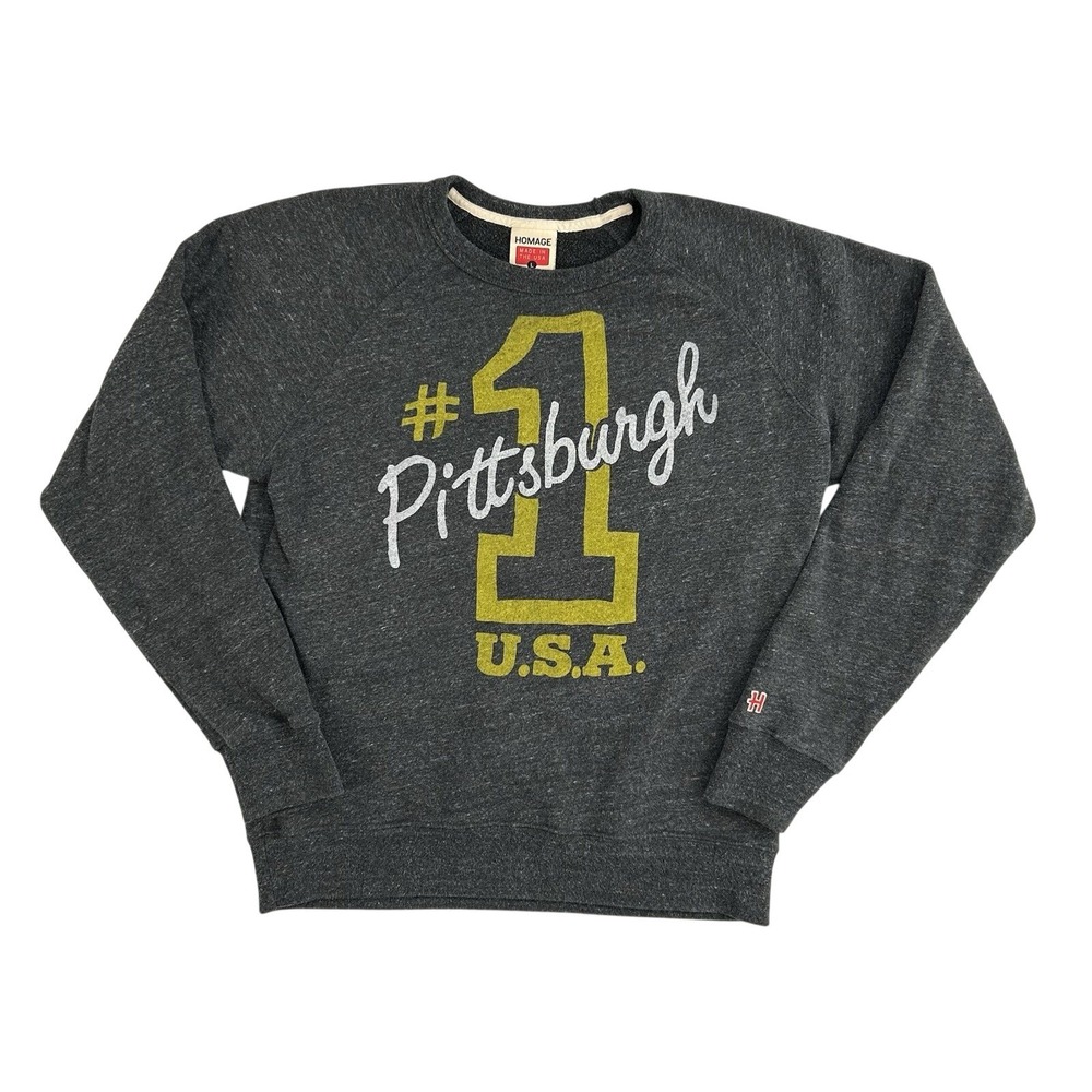 Homage Pittsburgh #1 USA Crewneck Sweatshirt Mens Large Charcoal Gray Raglan